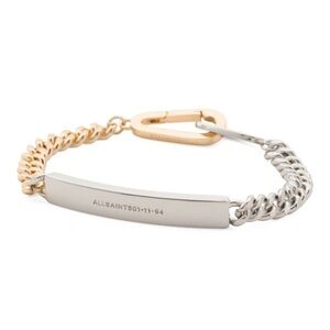 AllSaints Engraved ID Carabiner Link Bracelet Two tone Industrial Style New